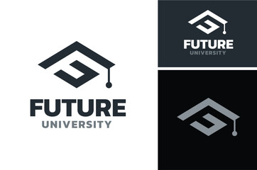 Initial Letter Monogram UF FU graduation mortarboard hat cap academic student college school university logo design   © Foonaz