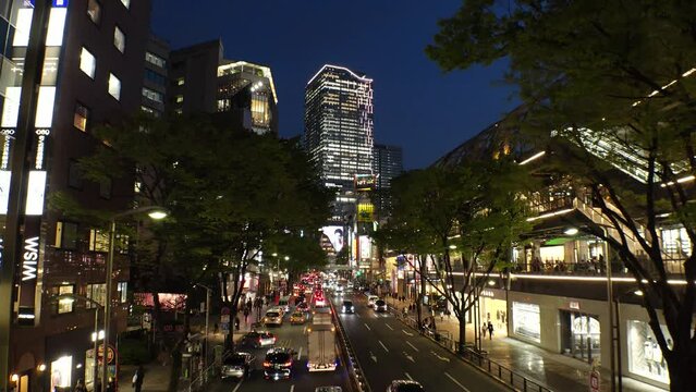 SHIBUYA, TOKYO, JAPAN - APRIL 2023 : View around MIYASHITA PARK. Multi-purpose complex (shopping mall, sports facilities, restaurants, hotel and rooftop park space).