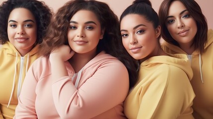 Obraz premium Portrait of diverse Plus size fat women wearing sport outfit looking at camera with proud, Generative AI