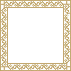Vector golden square Kazakh national ornament. Ethnic pattern of the peoples of the Great Steppe, Mongols, .Kyrgyz, Kalmyks, Buryats. Square frame border.