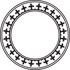 Vector black monochrome round Kazakh national ornament. Ethnic pattern of the peoples of the Great Steppe, .Mongols, Kyrgyz, Kalmyks, Buryats. circle, frame border.