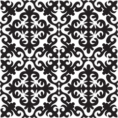 Vector black monochrome seamless Kazakh national ornament. Ethnic endless pattern of the peoples of the Great Steppe, .Mongols, Kyrgyz, Kalmyks, Buryats.