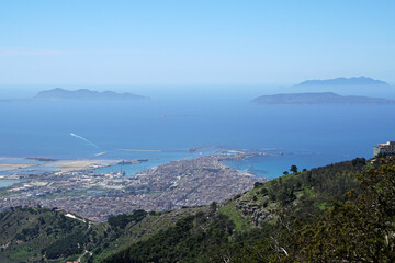 aerial view over Trapani in Sicily as seen from Erice                              
