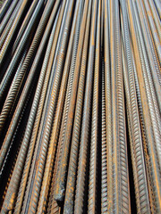Steel Rebar Background with Construction Copyspace. Steel rebar for reinforcement concrete at construction site