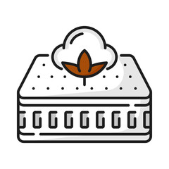 Orthopedic mattress with foam memory and cotton layer cover thin line icon. Vector breathable mattress, soft latex bed, mattress protector of cotton