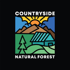 Nature Forest Logo Vector Design illustration Vintage Badge Emblem Symbol and Icon