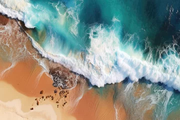 Foto op Canvas Captivating Top View of Waves on the Shore - Generative AI Illustration © Ecleposs