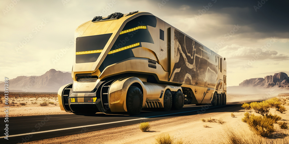 Wall mural ai generated illustration of futuristic truck with autonomous driving.