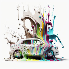 Obraz premium Ai generated illustration of car covered with splah colorful paint