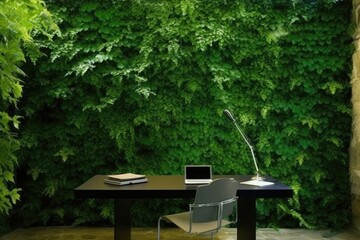 Bright Empty desk with Green Plant - Generative AI Illustration