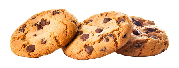 Chocolate chip cookies, isolated on transparent background, Generative AI