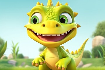 Fototapeta premium Adorable Cartoon Animal in the Jungle - 3D Style generative ai Illustration
