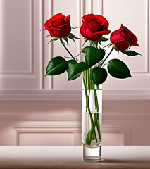 a bouquet of three red roses is on the table