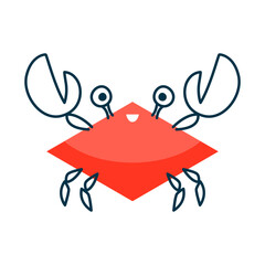 Red crab cartoon animal with rhombus simple math shape. Crayfish with claws, funny face basic mathematics figure cartoon character