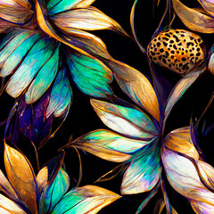 Animal print, seamless pattern, beautiful artwork with gold and jewel details.
