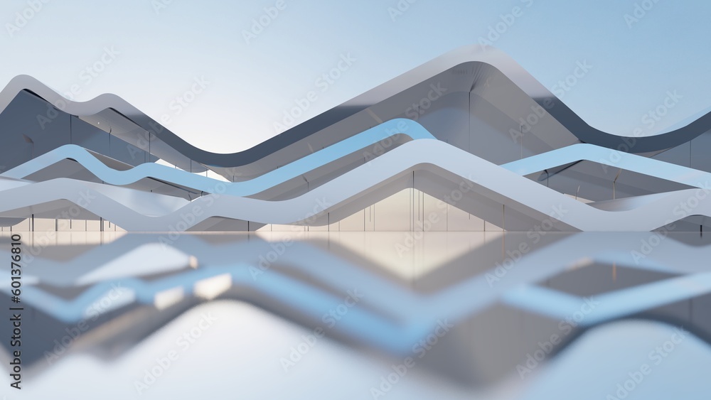 Wall mural Futuristic architecture background exterior of curved building 3d render