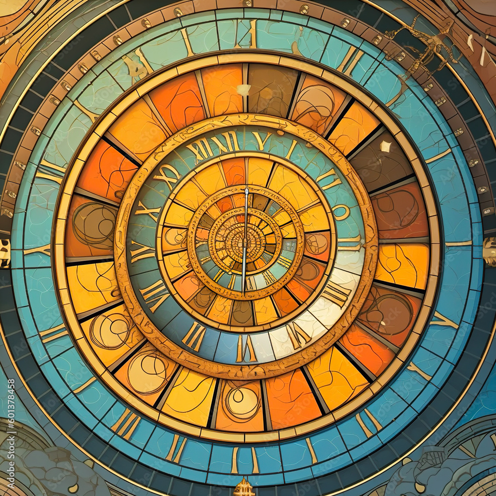 Poster a large clock with a circular design on it