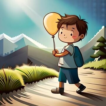 cute boy holding yellow balloon