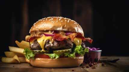 mouth watering hamburger. Generative AI