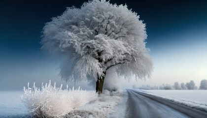 Road and Tree with Hoarfrost