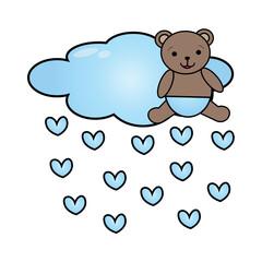LOVE CLOUD WITH A BABY BEAR, cute, rain love, heart, baby, teddy, toy, love.