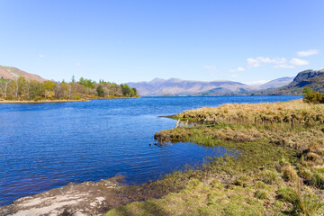 Over the marshes on the shores of Derwent Water to Lords Island and beyond.