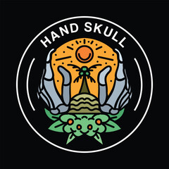 Natural Skull Scenery Logo Vector Graphic Design illustration Retro Vintage Badge Emblem Symbol and Icon