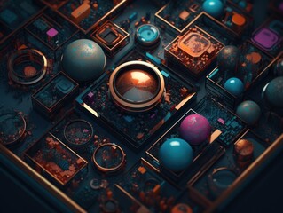 Composition with abstract geometric shapes and primitives Modern background created with Generative AI technology