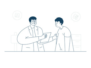 Doctor and patient having medical consultation with Outline Style