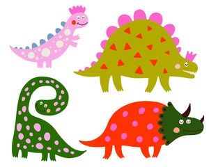 Dinosaurs set of vector illustrations. Cute colored dino.