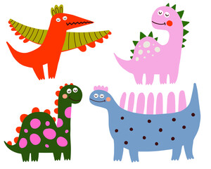 Dinosaurs set of vector illustrations. Cute colored dino.