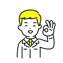 かわいい人物のイラストシリーズ _ 男性のエンジニア _ okサイン　