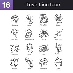 Toys Outline Hand Draw icon Set 01. EPS 10 File