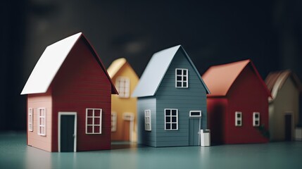 cute paper art of tiny minimalist house a tilt-shift effect, in a studio with solid color background. image for real estate communication. generative AI illustration