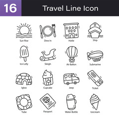 Travel Outline Hand Draw icon Set 06. EPS 10 File