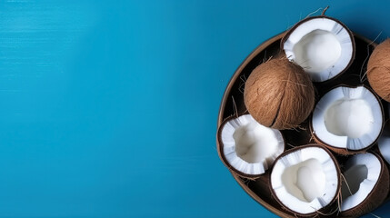 coconut slices on blue background