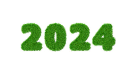 Happy New 2024 Year. Holiday new year green grass figures isolated on white background. 3d render