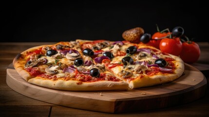 pan pizza with vegetables. Generative AI