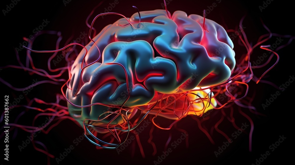 Aufkleber neuroplasticity concept, featuring glowing brains interconnected with abstract wiring. brain's incre