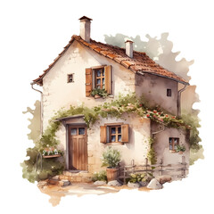 Fototapeta na wymiar Cozy Cottage in Tuscany Watercolor, Cottage core, made with generative AI