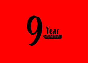 9 Years Anniversary Celebration logo on red background, 9 number logo design, 9th Birthday Logo,  logotype Anniversary, Vector Anniversary For Celebration, poster, Invitation Card