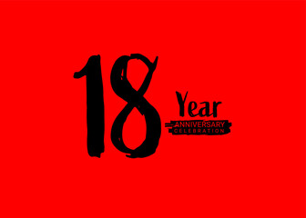 18 Years Anniversary Celebration logo on red background, 18 number logo design, 18th Birthday Logo,  logotype Anniversary, Vector Anniversary For Celebration, poster, Invitation Card