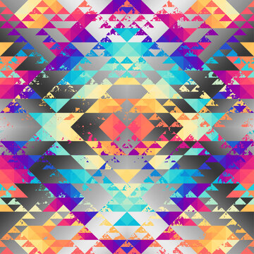 Geometric abstract grunge vintage pattern. Ikat style. Seamless vector image.