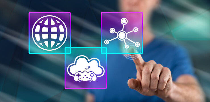 Man touching a cloud gaming concept