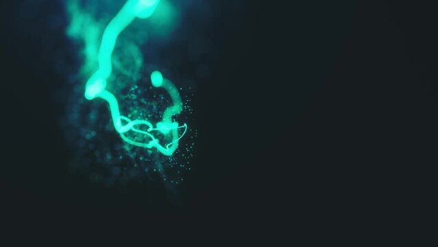 3d Glowing Distorted Light String/ 4k animation of an abstract 3d glowing light filament slowly snaking on a distorted path with ambien occlusion and depth of field