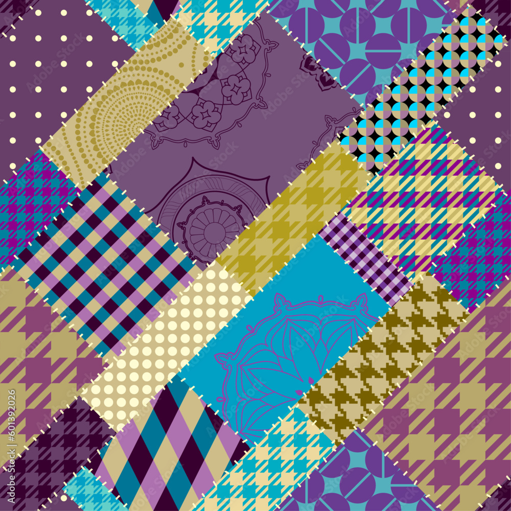 Poster Textille patchwork pattern. Seamless Vector image.