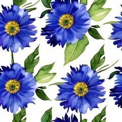 Watercolor flowers abstract print with cornflowers