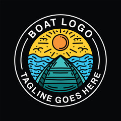 Ship Boat Logo Vector Graphic Design illustration Retro Vintage Circle Badge Emblem Symbol and Icon