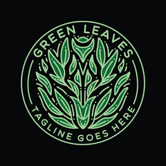 Green Leaf Natural Plant Logo Vector Graphic Design illustration Retro Vintage Circle Badge Emblem Symbol and Icon