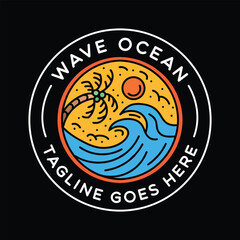 Ocean Waves Logo Vector Graphic Design illustration Retro Vintage Circle Badge Emblem Symbol and Icon